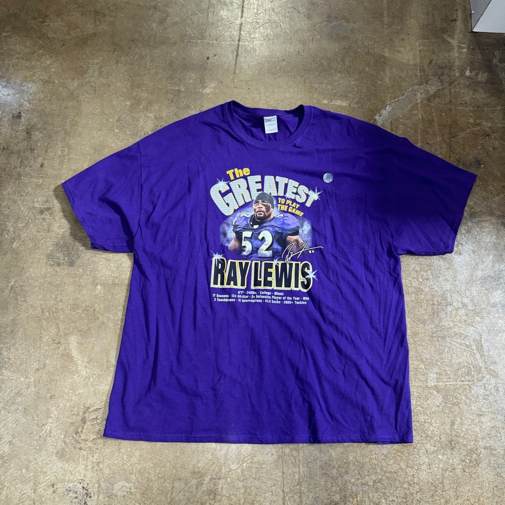 Ray Lewis Greatest of All Time Baltimore Ravens Graphic T-Shirt Purple 3XL
